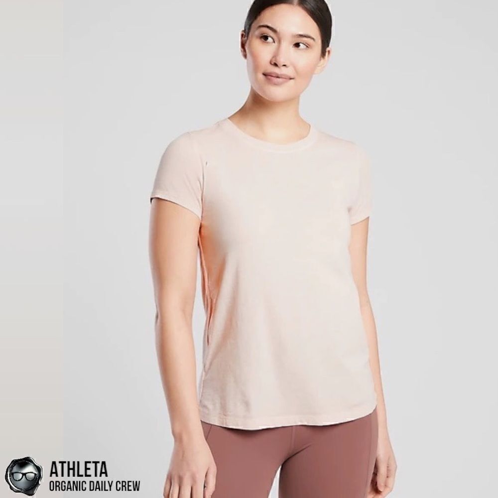 ATHLETA ORGANIC DAILY CREW TEE SHIRT IN BALLERINA GOWN PINK COTTON SIZES M OR L